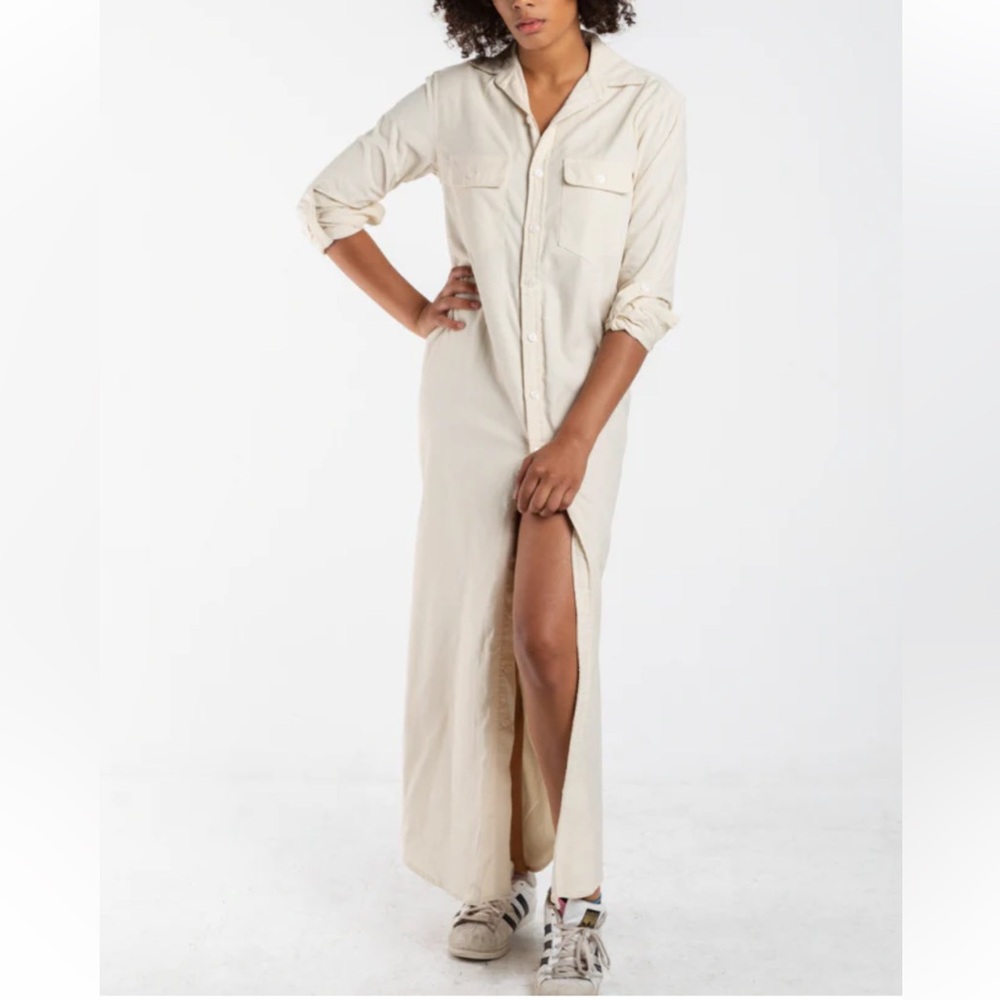 EMILY PHILLIPS Women's Winter White Babycord Maxi Shirt Dress Made in USA Size 3